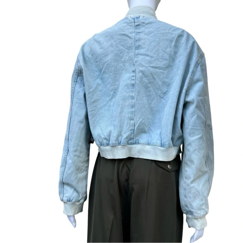 New Refuge Denim Pilot Bomber Sun Faded Boyfriend Jacket Grunge Casual Y2K NWT‎